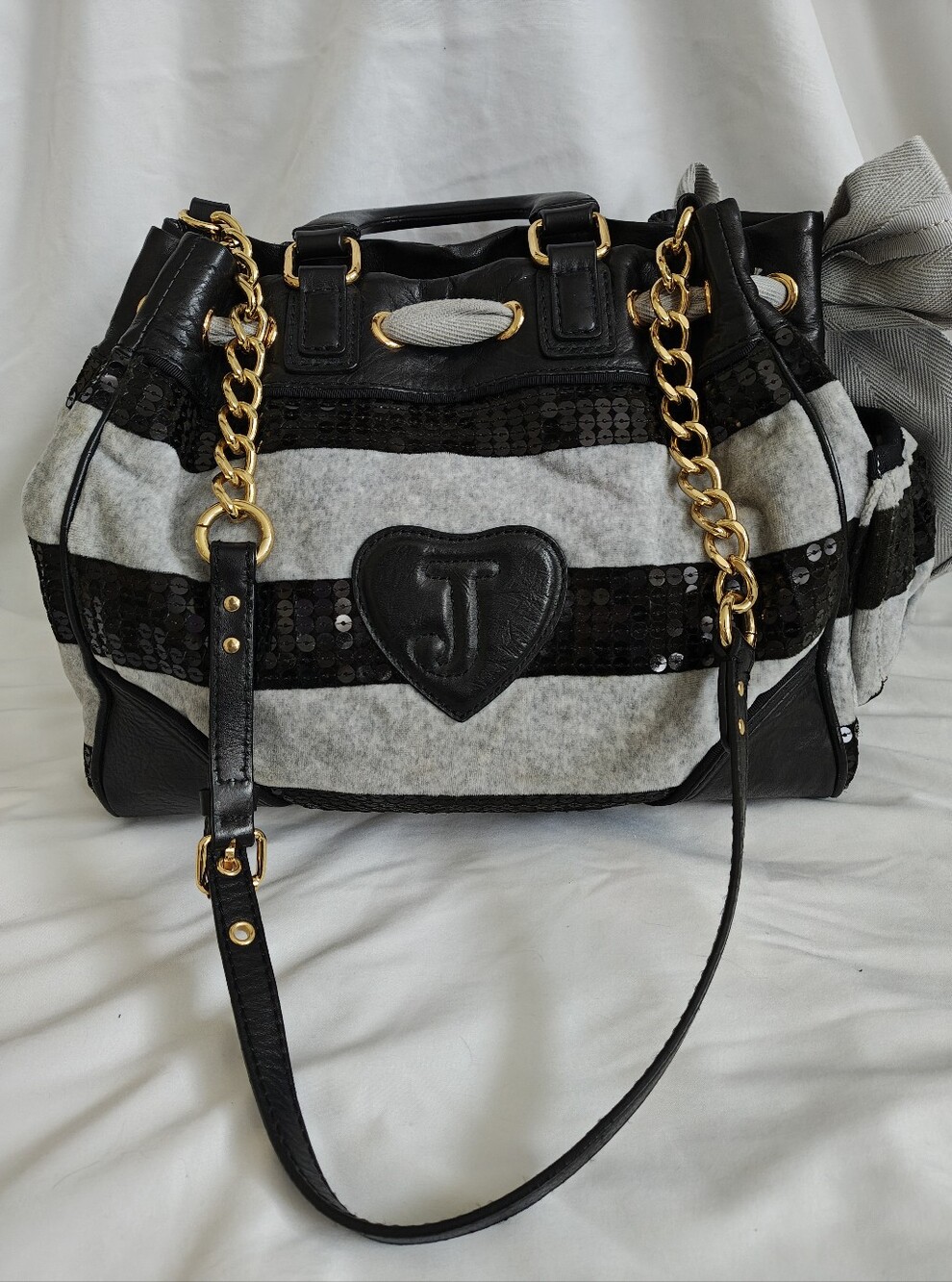 Vintage Juicy Couture Black & Grey Velour, Leather & Sequin Daydreamer Handbag - Picture 4 of 14